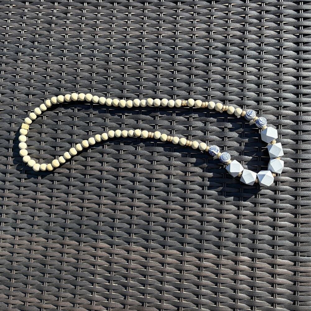 Carolina Strung Wood And Ceramic Beads Statement Necklace, 18” (36” Length)